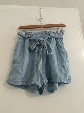 Chambray Paperbag High Waist Women's Shorts- Unique Vintage